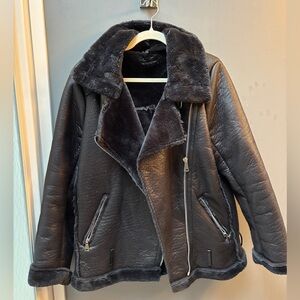 Women’s Black Faux Shearling Aviator Jacket - prettylittlething